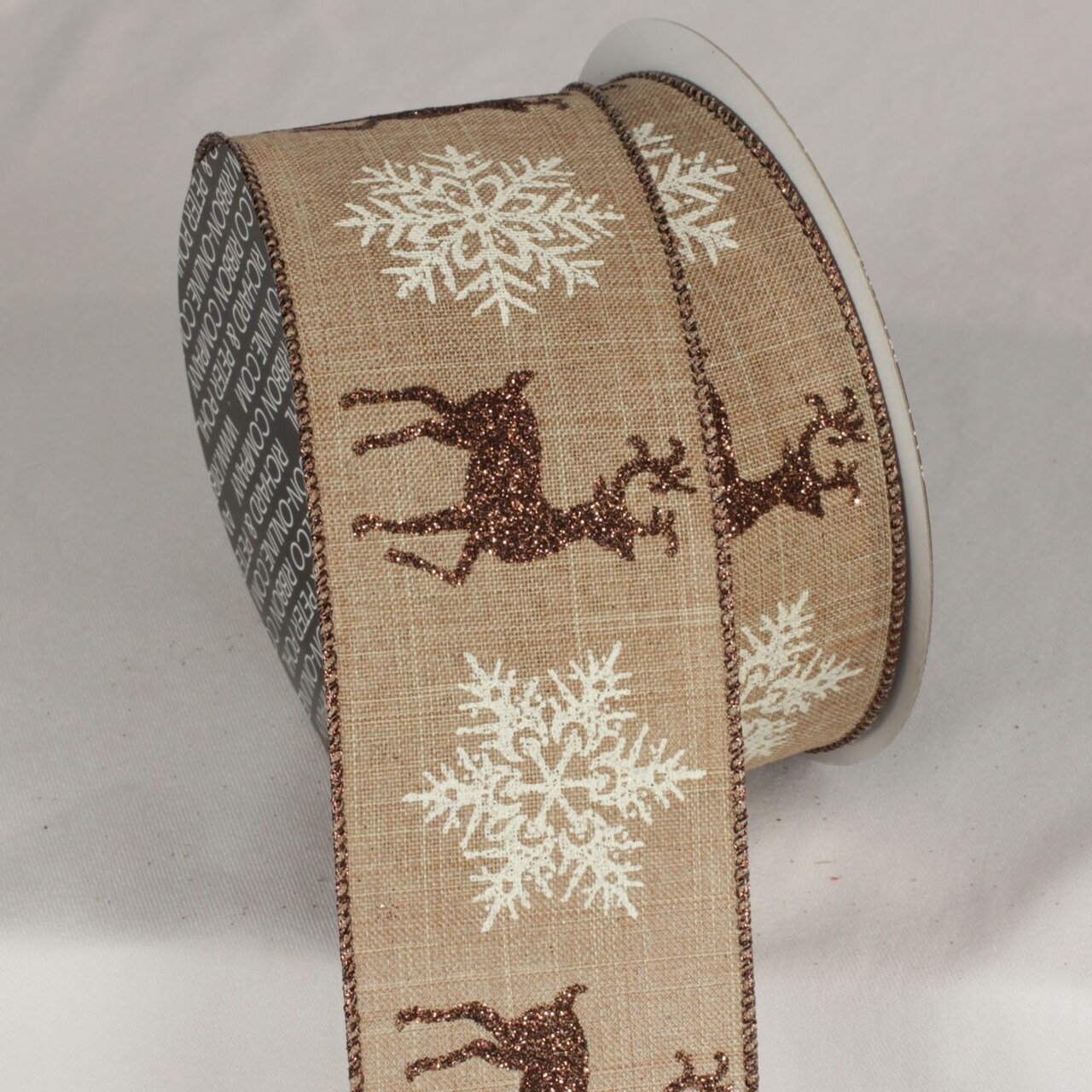 The Ribbon People Brown and White Christmas Snow Stag Print Wired Craft Ribbon 2.5" x 20 Yards